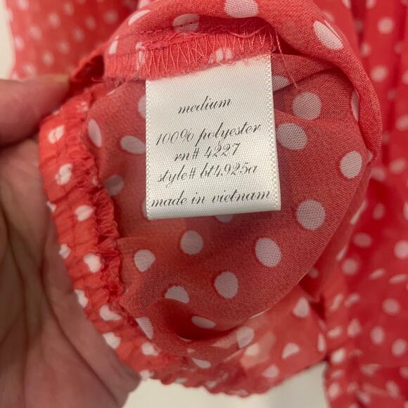 Ayla Peach Color / White Dots Blouse Sheer Blouse Sz M - Picture 4 of 5